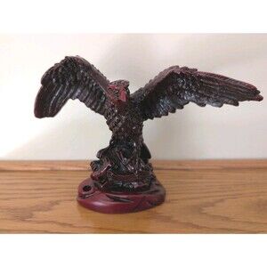 Vtg Dark Red Eagle Wings Spread Resin Figurine Statue Pen Holder - America 250